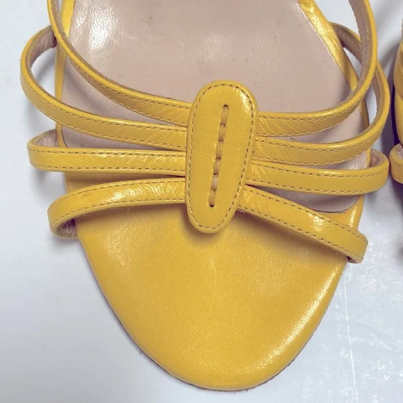 Jimmy Choo 💛 Strappy Kitten Sandal Heels in Yellow Size 7.5 Open Toe Mule Heel